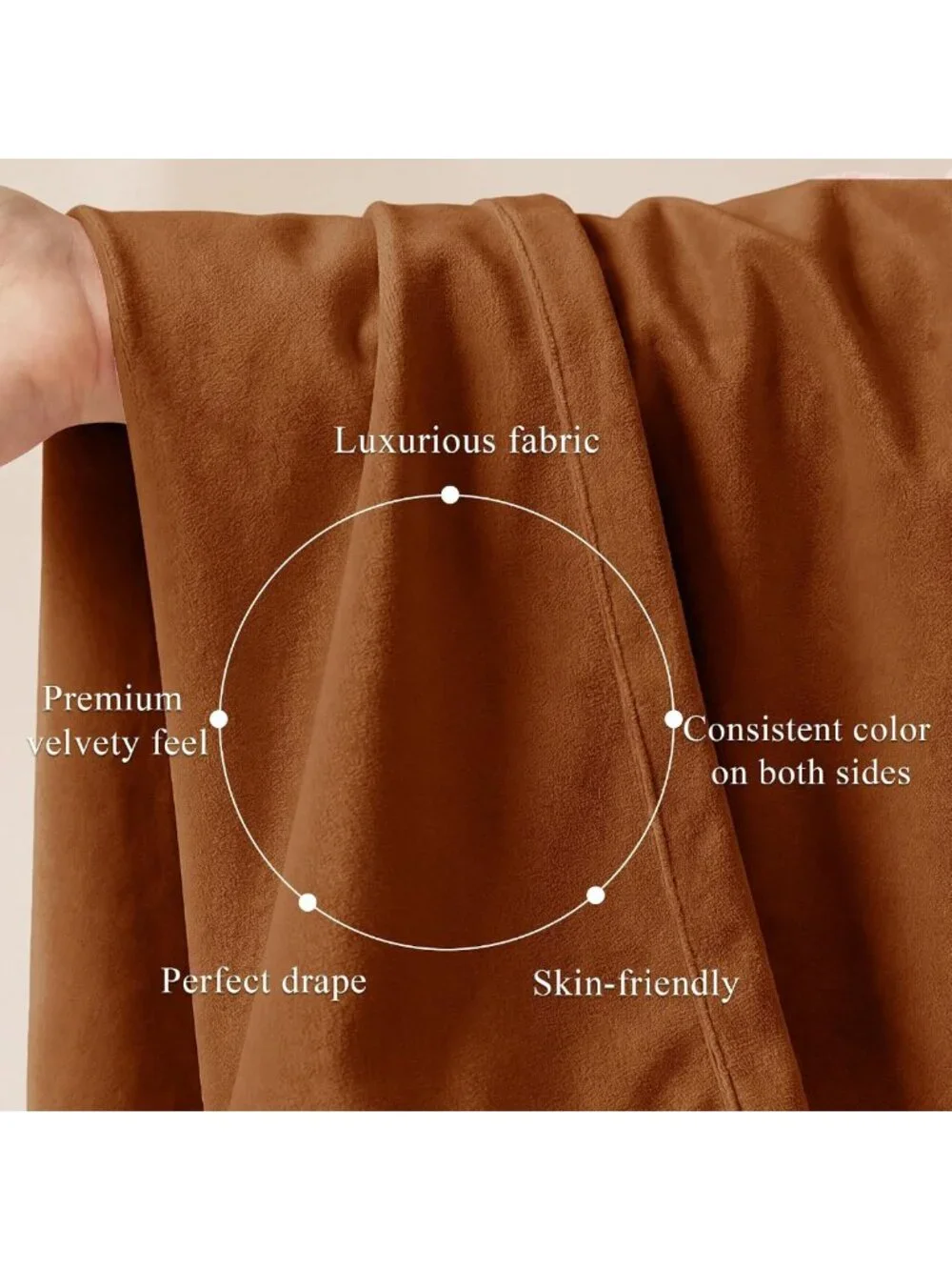 Luxurious Burnt Orange Velvet Sliding Door Curtains, 2 Panels, W52 x L96